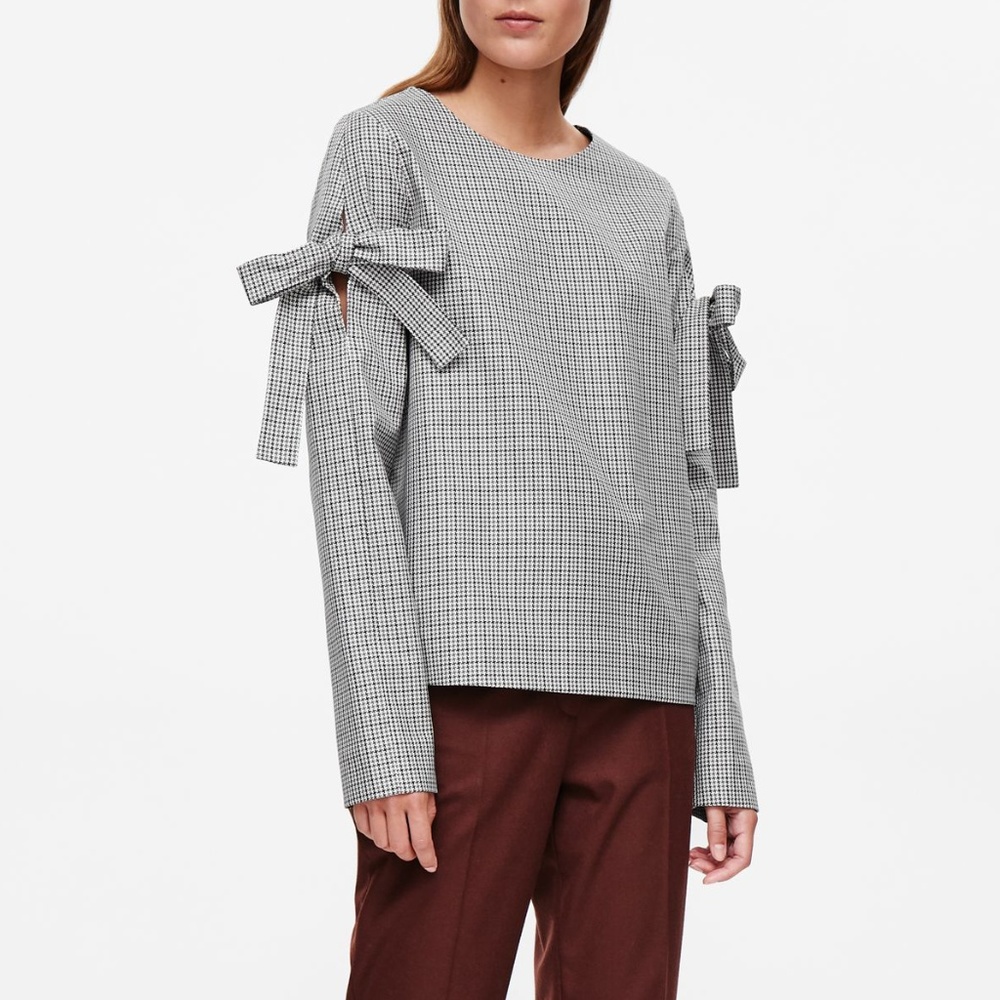 COS houndstooth top with sleeve ties